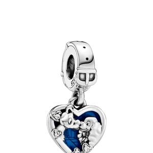 Sterling Silver Disney Lady and the tramp Heart Charm with Blue Enamel